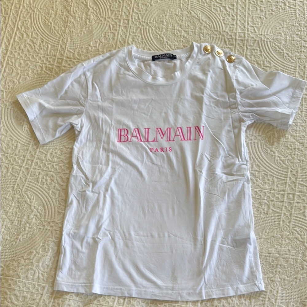 Balmain Tee T Shirt Tshirt Shirt Woman’s Size Small Gold Buttin